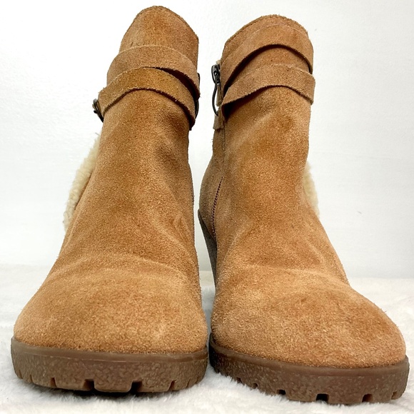 BJORNDAL AMY Fur Lined Brown Zip Up Ankle Wedge Suede Winter Booties Size 9 - Picture 13 of 16